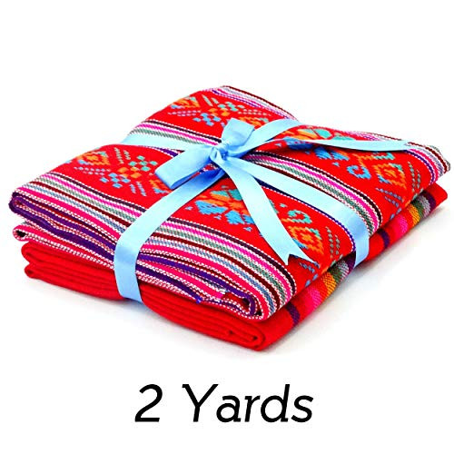 Mexican Fabric Bundle, 2 Yards Red Tribal Fabric, Cinco de Mayo Striped Mexican Fabric by The Yard, Aztec Fabric, Boho Fabric, Fiesta Decoration Material