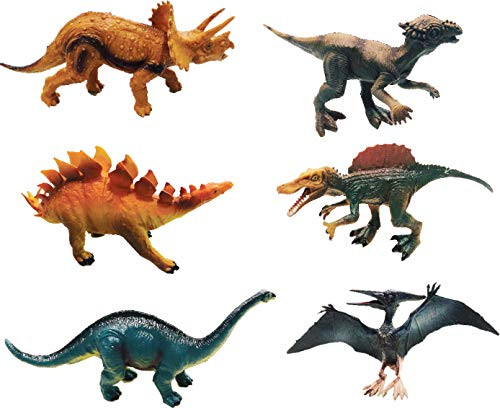 Realistic Dinosaur Figure Toys, 6 - 8 Inch Jumbo Plastic Dinosaur Playset, STEM Educational Realistic Dinosaur Figures Including T-Rex, Stegosaurus, Triceratops, t Rex and more! (6 pack)