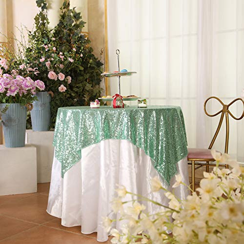 PartyDelight Sequin Tablecloth, Sparkly Tree Skirt, Christmas Decor, Square, 50x50, Mint Green