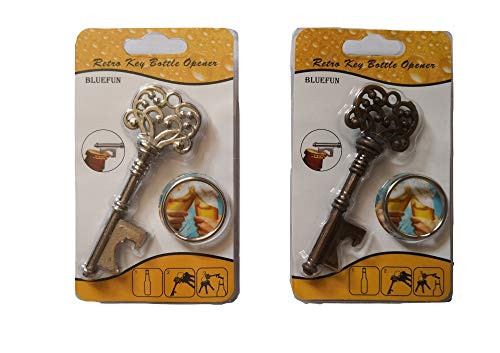 Bluefun® Beer Bottle Opener Keychain Skeleton Key , 2 of pack (Antique Copper&Silver)