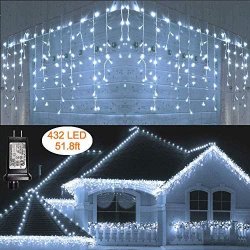 Lyhope Icicle Christmas Lights, 432 LED 51.8ft 8 Modes Low Voltage Icicle String Lights with 72 Drops, Window Curtain Fairy Lights for Xmas, Eaves, Wedding, Garden, Outdoor, Indoor Decor (White) Lyhope Icicle Christmas Lights, 432 LED 51.8ft 8 Modes Low Voltage Icicle String Lights with 72 Drops, Window Curtain Fairy Lights for Xmas, Eaves, Wedding, Garden, Outdoor, Indoor Decor (White)