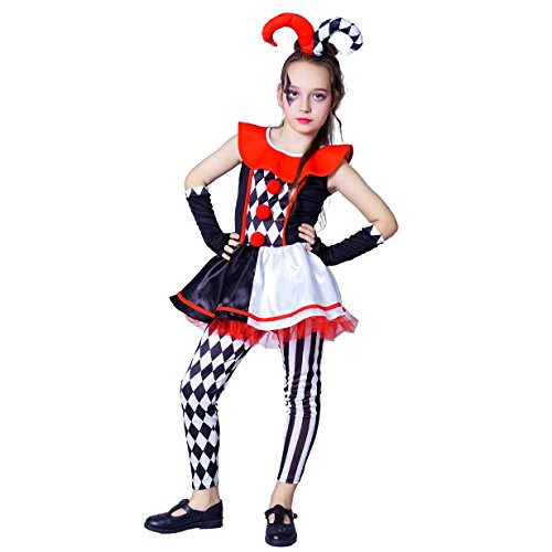 flat white Girl's Clown Dress Halloween Costume for Kids (10-12Y)