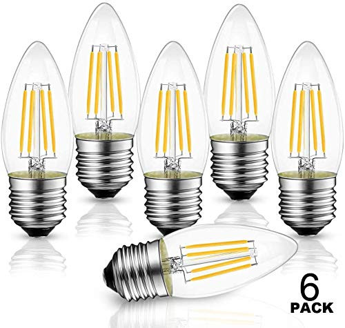 B11 4W LED Filament Bulb E26 Candelabra Base, WJDH Dimmable 40W Equivalent 3000K Soft White Chandelier Decorative Candle Light Bulb,Pack of 6
