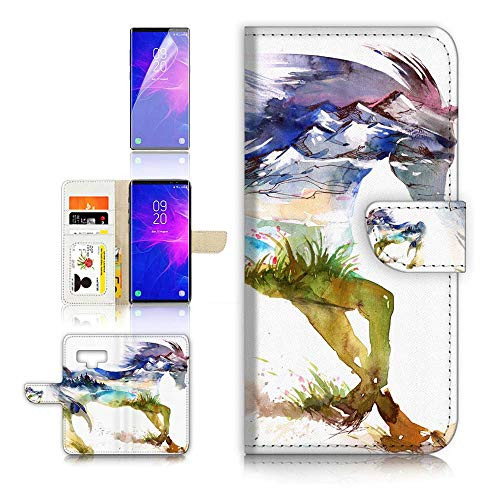 (for Samsung Note 9, Galaxy Note 9) Flip Wallet Case Cover & Screen Protector Bundle - A20275 Abstract Horse