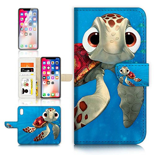 (for iPhone XR) Flip Wallet Case Cover & Screen Protector Bundle - A21273 Cartoon Turtle