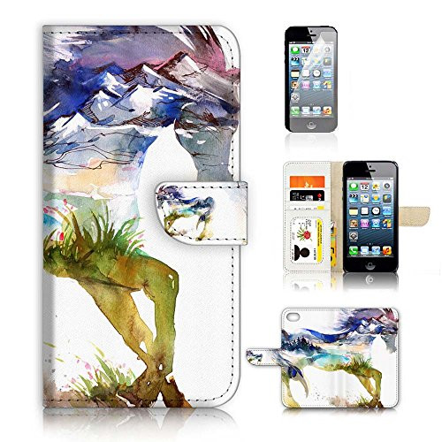 (for iPhone 5 5S / iPhone SE) Flip Wallet Case Cover & Screen Protector Bundle - A20275 Abstract Horse