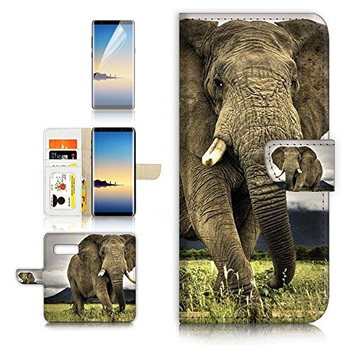 (for Samsung Galaxy S10) Flip Wallet Case Cover & Screen Protector Bundle - A21107 Elephant
