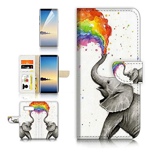 (for Samsung Galaxy S10e) Flip Wallet Case Cover & Screen Protector Bundle - A3957 Rainbow Elephant