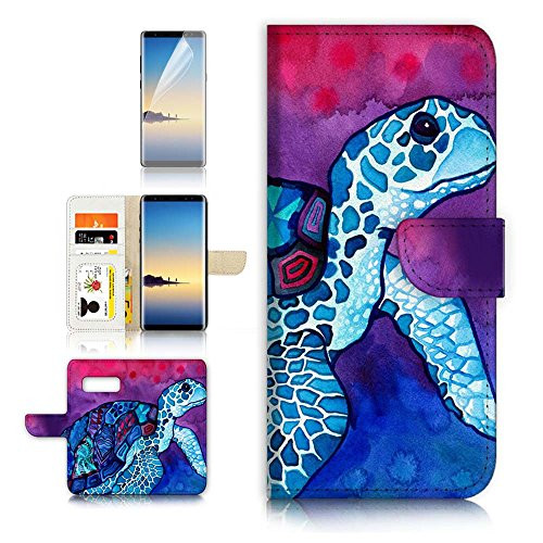 (for Samsung Galaxy S10 5G) Flip Wallet Case Cover and Screen Protector Bundle A20298 Art Turtle