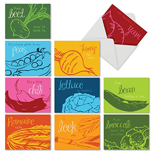 The Best Card Company - 10 Blank Food Note Cards Boxed (4 x 5.12 Inch) - All Occasion Assortment, Bulk Set - Veggie Verses M6589OCB
