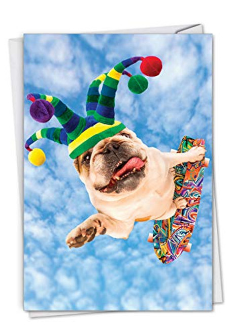 NobleWorks, Dog Skateboarder - Funny Bulldog Birthday Card for Kids - Fun, Colorful Animal Notecard with Envelope C3215BDG NobleWorks, Dog Skateboarder - Funny Bulldog Birthday Card for Kids - Fun, Colorful Animal Notecard with Envelope C3215BDG