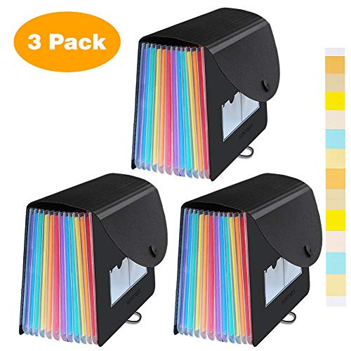 Expanding File Folders, SUNTARY Portable Accordian File Organizer with Expandable Lid, 12 Pockets File Box, Expandable Folder Organizer, Filing Bill Organizer A4 Letter Size, 3 Pack
