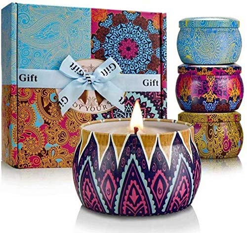 Aromatherapy Candles,Scented Candles, Highly Scented and Long Burning Portable Travel Tin Candles, Natural Organic Soy Wax with Pure Essential Oil for Stress Relief Relaxation, Gift Baskets for Women