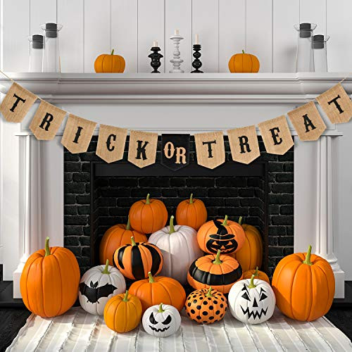 Whaline Halloween Trick or Treat Burlap Banner, Hanging Halloween Banner Home Decor Bunting Flag Fireplace Garland Halloween Party Decorations Supplies Whaline Halloween Trick or Treat Burlap Banner, Hanging Halloween Banner Home Decor Bunting Flag Fireplace Garland Halloween Party Decorations Supplies