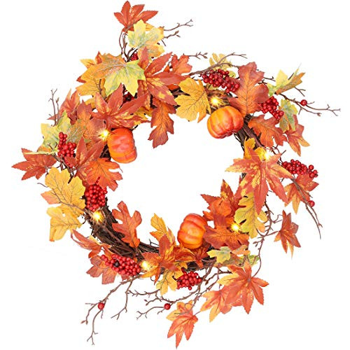 Brwoynn Fall Door Wreath, 18 inch Thanksgiving Harvest Door Wreath, Halloween Easter Wreath for Front Door with Maple Leaf, Berry, Pumpkins, Ideal for Harvest Autumn Halloween Thanksgiving Decoration Brwoynn Fall Door Wreath, 18 inch Thanksgiving Harvest Door Wreath, Halloween Easter Wreath for Front Door with Maple Leaf, Berry, Pumpkins, Ideal for Harvest Autumn Halloween Thanksgiving Decoration