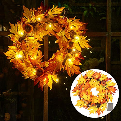 Brwoynn Fall Door Wreath, 17 inch Thanksgiving Harvest Wreath for Front Door with Maple Leaf and Berry, Pumpkins, Ideal for Harvest Autumn Halloween Thanksgiving Indoor Outdoor Decoration Brwoynn Fall Door Wreath, 17 inch Thanksgiving Harvest Wreath for Front Door with Maple Leaf and Berry, Pumpkins, Ideal for Harvest Autumn Halloween Thanksgiving Indoor Outdoor Decoration
