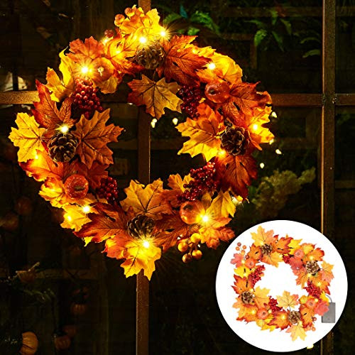 SAND MINE Fall Door Wreath, 17 inch Thanksgiving Harvest Door Wreath for Front Door with Maple Leaf and Berry, Pinecone, Pumpkins, Ideal for Fall Harvest Thanksgiving Autumn Halloween Decoration SAND MINE Fall Door Wreath, 17 inch Thanksgiving Harvest Door Wreath for Front Door with Maple Leaf and Berry, Pinecone, Pumpkins, Ideal for Fall Harvest Thanksgiving Autumn Halloween Decoration