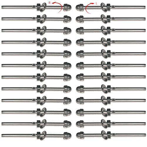 Cable Railing Swage Threaded Stud - Tension End Fitting Termina T316 Marine Grade Stainless Steel Deck Railing Hardware for 1/8" Cable (Pack of 24)