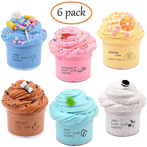 JXSLED 6 Pack Butter Slime Kit with Candy Slime, Oreo Slime, Mint Slime, Watermelon Slime, Lemon Slime and Coffe Slime, Super Soft and Non-Sticky, Birthday Gifts for KDS Girl Boy