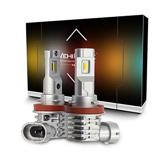 VehiCode H11 H16 (Type 2) Mini LED Headlight Bulb High Low Beam 6000K White Conversion Kit / H8 H9 Slim LED Fog Light Bulbs - Bright 6600lms Fanless Car Motorcycle Projector Lamp Replacement (2 Pack)