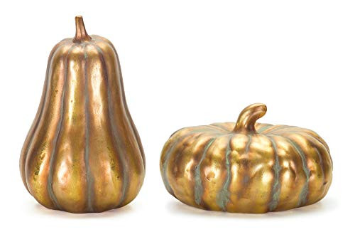 Melrose International Pumpkin Gold Tone 9 inch Glossy Ceramic Harvest Collectible Figurines Set of 2 Melrose International Pumpkin Gold Tone 9 inch Glossy Ceramic Harvest Collectible Figurines Set of 2