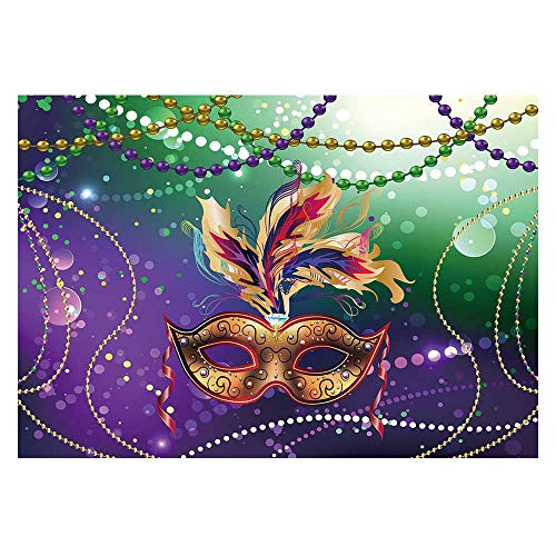 Funnytree 7x5ft Mardi Gras Colorful Photography Backdrop Mysterious Carnival Masquerade Backgrounds Birthday Dancing Party Banner Photo Booth Cake Table Banner