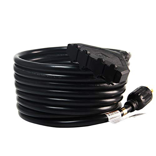 PLIS L14-30P 30-Amp 125/250-Volt Generator Extension Cord 20FT (L14-30P to four 5-20R 15/20 Amp Female Connector)