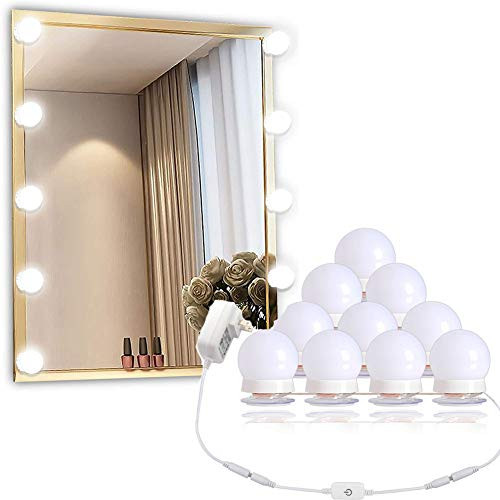 Hollywood Style LED Vanity Mirror Lights Kit with 10 Dimmable Light Bulbs for Makeup Dressing Table and Power Supply Plug in Lighting Fixture Strip, Vanity Mirror Light