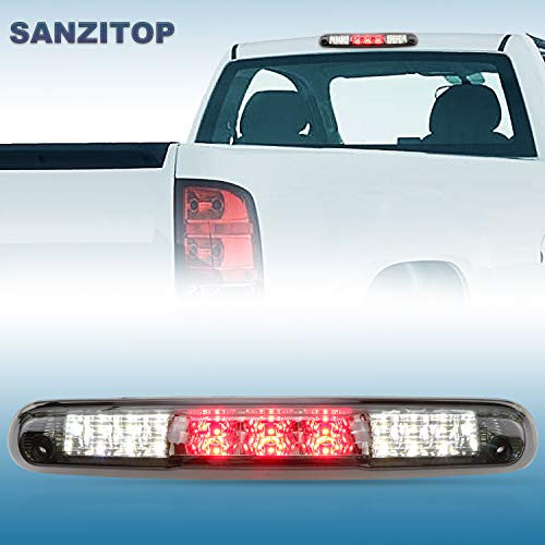 Sanzitop LED Third Brake Light High Mount Stop Light Fit for 07-13 Chevy Silverado/GMC Sierra 1500 2500HD 3500HD 3rd Brake Light 25890530 531066 531067 Chrome Housing Smoke Lens