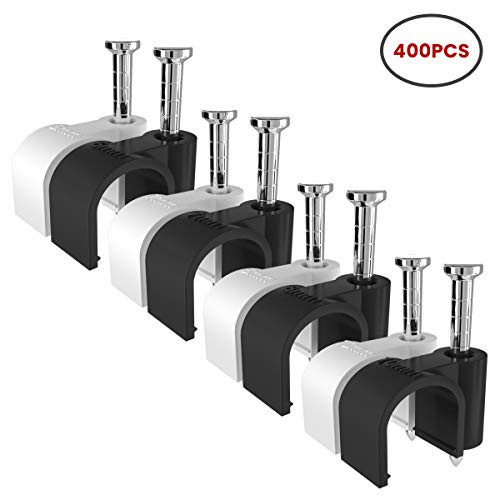 Cable Wire Clips With Steel Nails, 6mm 7mm 8mm 10mm(Pack of 400) Cable Management Wire for RG6, RG59, CAT6, RJ45 Cable Coax Cable, Ethernet cable, TV Wire, Telephone cable, speaker cable (Black)