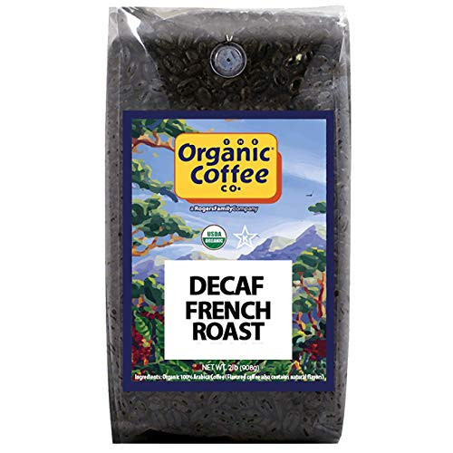 The Organic Coffee Co. DECAF French Roast Whole Bean Coffee 2LB (32 Ounce) Dark Roast Natural Water Processed USDA Organic