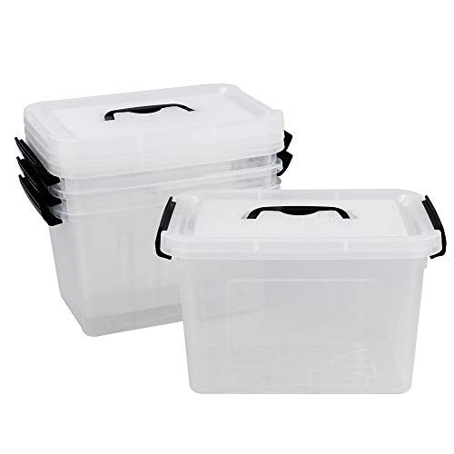 AnnkkyUS 6 L Clear Latch Storage Box, 4-Pack Storage Bin with Lid