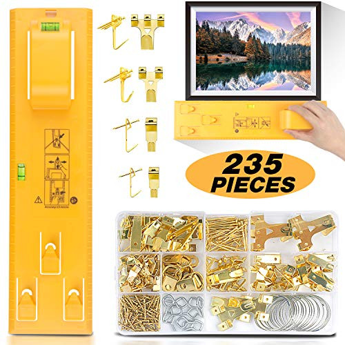 Picture Hanging Tool Kit, Picture Frame Hanger Tool, 230 Pieces Heavy Duty Photo Hanger Accessories with Picture Hanging Wire, Hooks, Nails and Hanger Level