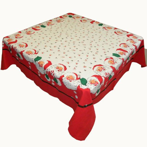 Santa Claus Calls Cotton Christmas Tablecloth, 52 Inch Square