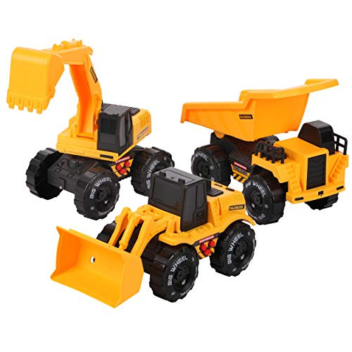 Dazmers Friction Powered Construction Truck Set with Sound and Lights, Play Vehicles Tractor Set for 3 4 5 6 7 Years Old Child Kids Boys and Girls, Bulldozer, Dump, Excavator Toy