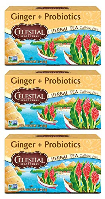 Celestial Seasonings Herbal Tea, Ginger Plus Probiotics, 20 Count (Pack of 3) Celestial Seasonings Herbal Tea, Ginger Plus Probiotics, 20 Count (Pack of 3)