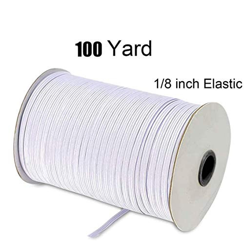 Elastic Band Braided (White, 100-Yards Length, 1/8" Width), Elastic Rope/Elastic Cord Heavy Stretch High Elasticity Knit Elastic Band for Sewing Crafts DIY, Bedspread, Cuff (White)