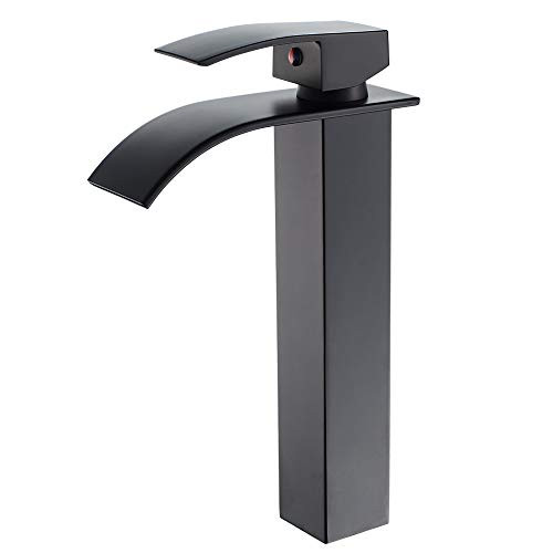 VOTON Tall Bathroom Vessel Faucet Black Waterfall Single Handle One Hole Lavatory Sink Bowl Mixer Tap