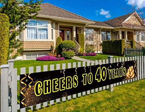 Large Happy 40th Birthday Party Banner, 40th Birthday Party Supplies Decorations, 40th Birthday Sign, Cheers to 40 Years (9.8 x 1.5 feet)