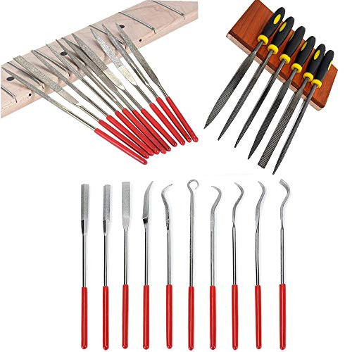 KingBra 20pcs Tools Home Improvement Power Hand Tools Files & Rasps Titanium Coated Diamond Mini Assorted Wood Rasp Needle File Set + 6pcs Hook Bent Curved Flat Diamond Riffler Needle File Set 140mm