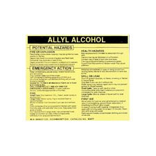 Brady 93483 Vinyl Hazardous Material Label , Black On Yellow, 3 3/4" Height x 4 1/2" Width, Legend "Allyl Alcohol" (25 Labels per Package)