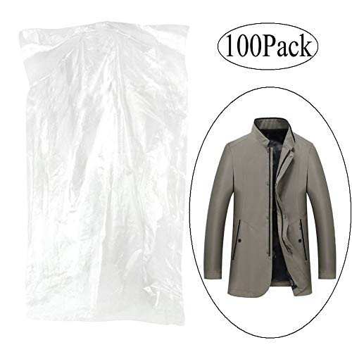 zhiweikm Pack of 100 Garment Bag, Transparent Suit Bag,Clothing Dust Cover, Gown and Dress Dustproof Waterproof Storage Bag (60100)