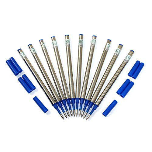 Abcsea 10PCS Baoer Ball Point Pen Refills with Cover, Roller Ball Refills, Blue Ink, Medium Point (Blue)