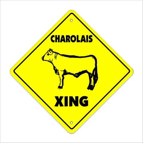 Charolais Crossing Sign Zone Xing | Indoor/Outdoor | 20" Tall Beef Cattle Ranch Farm Farmer