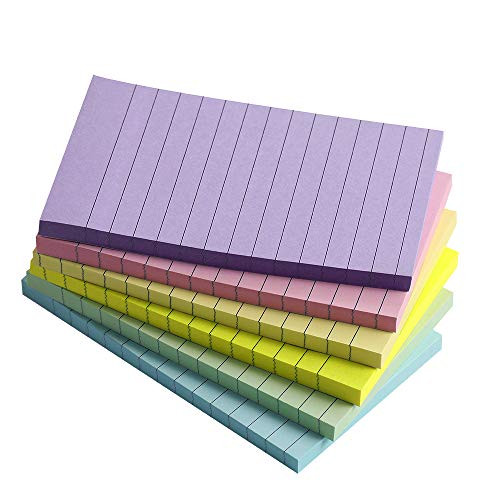Lined Sticky Notes 3X5 in Pastel Ruled Post Stickies It Super Sticking Power Memo Pads Its Strong Adhesive, 6 Pads/Pack, 75 Sheets/pad