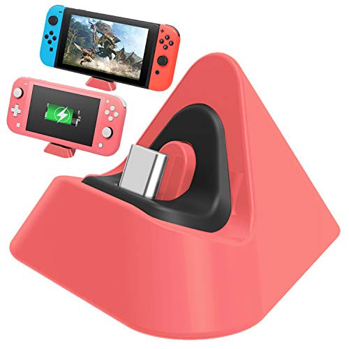 FASTSNAIL Charging Dock for Nintendo Switch/Nintendo Switch Lite, Mini Charging Station for Switch/Switch Lite 2019 Triangle Holder (Rose)