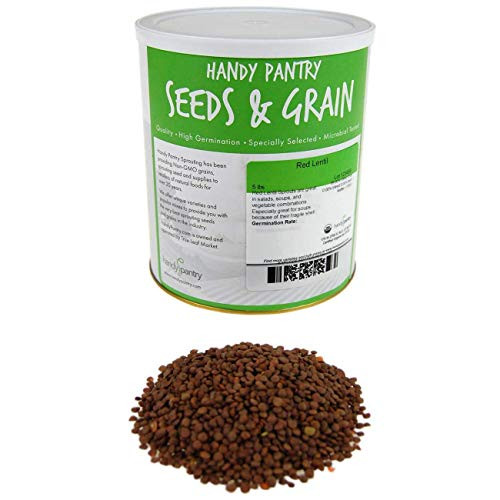 Organic Red Lentil Sprouting Seeds -5 Lbs - Handy Pantry Brand - Red Lentils- Perfect for Garden Seeds, Gardening, Salad, Soup, Sprouts & Food Storage