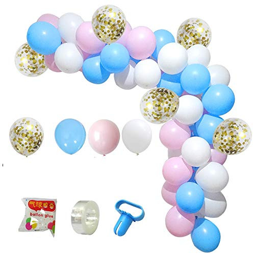 DIY Balloon Arch Garland Kit, 113Pcs Party Balloons Decoration Set, Gold Confetti Balloons & Blue & Pink Latex Balloons for Baby Shower, Wedding, Birthday, Graduation, Anniversary Organic Party