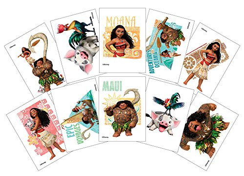 Large Disney Moana Temporary Tattoos - Complete Set of 10 Sheets - Featuring Moana, Maui, HeiHei, and Pua