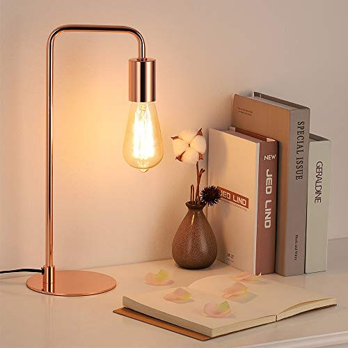 Industrial Nightstand Lamps Rose Gold Table Lamp for Reading Nightstand Dressers Small Metal Desk Lamp for Dorm Bedroom Guest Room Office